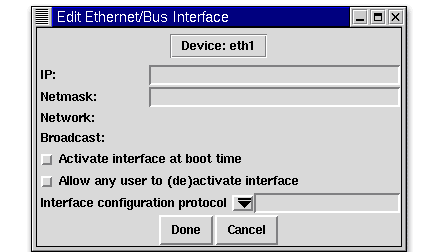 2) After selecting Ethernet as the interface type, you configure the new network interface card by filling in the IP and Netmask information and saving the configuration