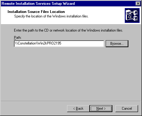 Installation Sources Files Location: Specify the location of the Windows installation files.