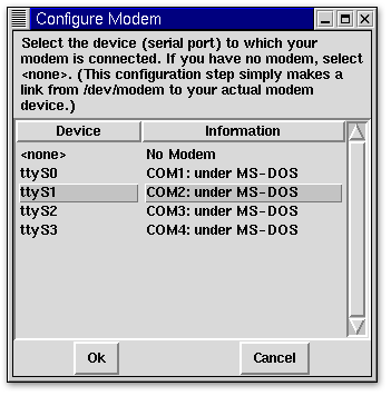 Screenshot of modem tool