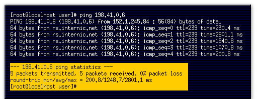 4) Ping This section displays some statistics on the ping packets received before the user pressed Ctrl-C. In this case, 0 (zero) percent of  five packets were lost.