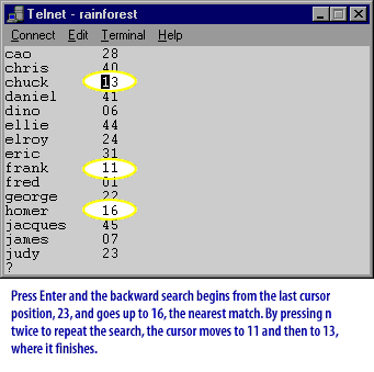 6) Press Enter and the backward search begins from the last cursor position, 23 and goes up to 16, the nearest match.